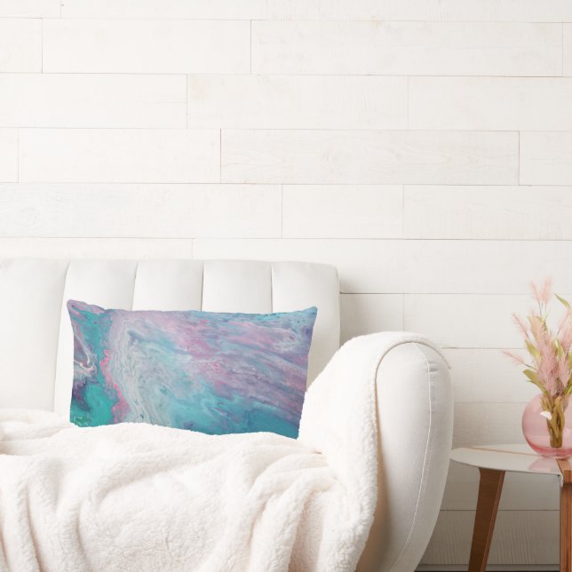 Abstraktes Fluid Art Blue Pink Akzente Kissen (Liege)