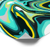 Abstraktes Fluid Muster in Aquamarin und schwarz Poster (Ecke)