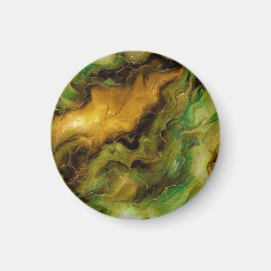 Abstraktes Fluid-Muster in Grün und Gold Magnet