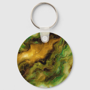 Abstraktes Fluid-Muster in Grün und Gold Schlüsselanhänger
