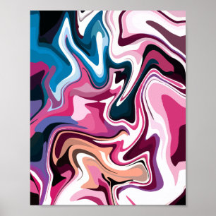 Abstraktes Fluid Swirl Kunst in Rosa, Weiß und Bla Poster