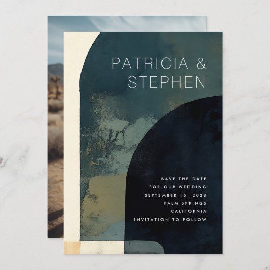 Abstraktes Foto Arch Form Minimale Hochzeit Save The Date (Vorne/Hinten)