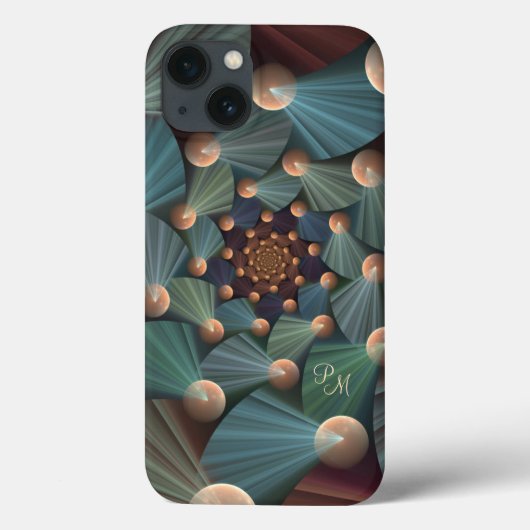 Abstraktes Fraktal Art Brown, Slate, Blue Monogram Case-Mate iPhone Hülle (Rückseite)