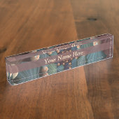 Abstraktes Fraktal Art Depth Brown Slate Blue Tite Namensplakette (Seite)