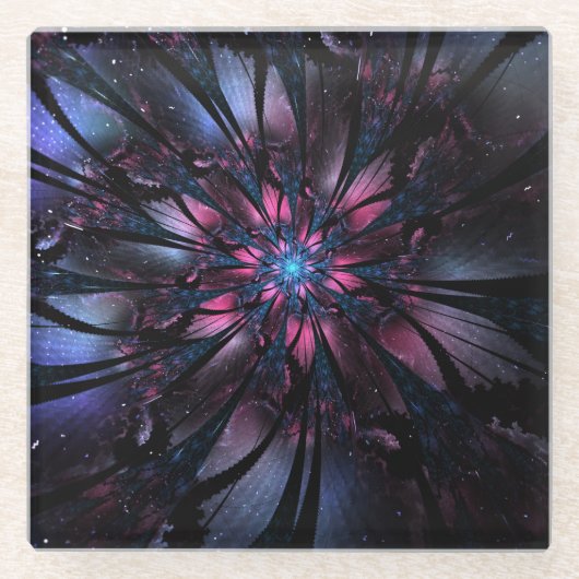 Abstraktes Fraktal Blume Design. Glasuntersetzer (Vorderseite)