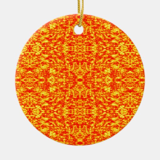 Abstraktes Fraktal in Rot und Orange Keramik Ornament (Vorne)