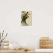Abstraktes Frauengesicht Boho Neutrale Linienkunst Poster (Küche)