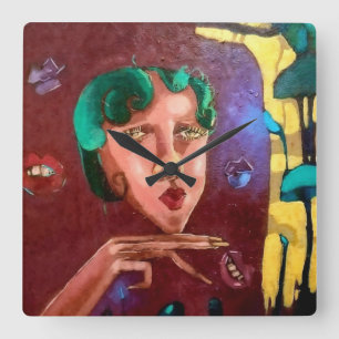 Abstraktes Frauenportrait - Ölgemälde Quadratische Wanduhr