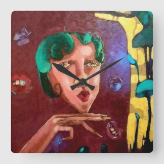 Abstraktes Frauenportrait - Ölgemälde Quadratische Wanduhr