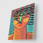 Abstraktes Frauenportrait Quadratische Wanduhr (Winkel)