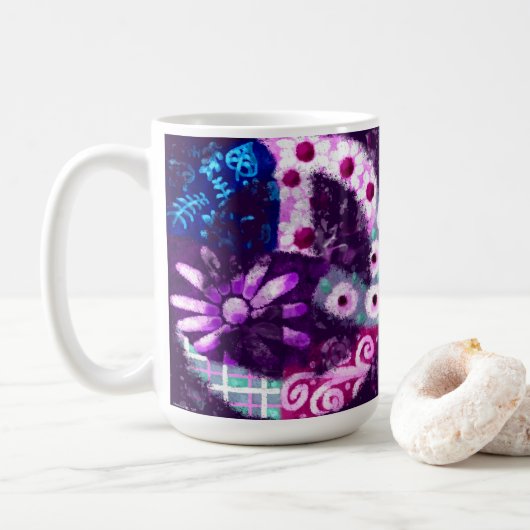 Abstraktes Friedenszeichen Hippie Art Lila Pink Bl Kaffeetasse (Mit Donut)
