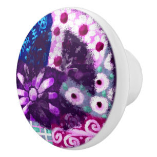 Abstraktes Friedenszeichen Hippie Art Lila Pink Bl Keramikknauf
