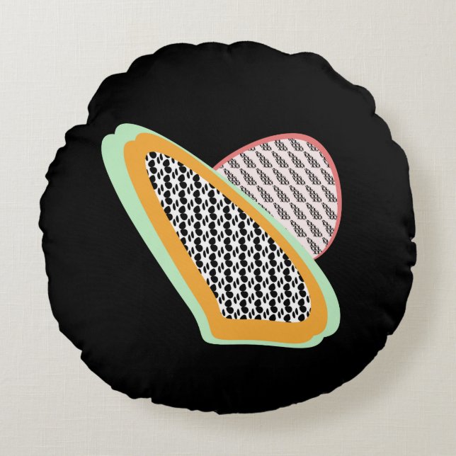 Abstraktes Frucht Papaya Dragonfruit-Muster Rundes Kissen (Vorderseite)