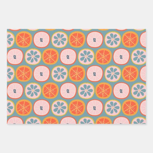 Abstraktes Fruchtmuster in Blau und Rot Geschenkpapier Set (Vorderseite 2)