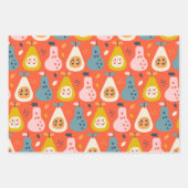 Abstraktes Fruchtmuster in Blau und Rot Geschenkpapier Set (Vorderseite)