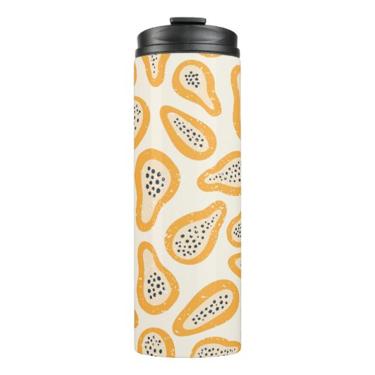 Abstraktes Fruchtmuster mit Papaya und Gru Thermosbecher (Vorderseite)