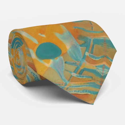 Abstraktes Fruchtorange und aquamarines Motiv Krawatte (Gerollt)
