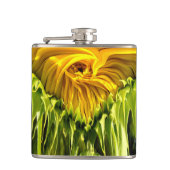 Abstraktes funky Retro Sonnenblume, ängstliche Geo Flachmann (Vorderseite)