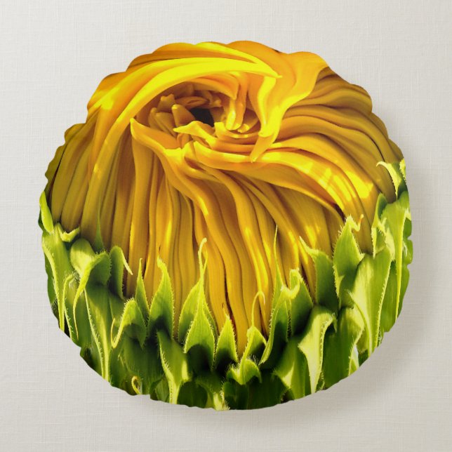 Abstraktes funky Retro Sonnenblume, ängstliche Geo Rundes Kissen (Vorderseite)