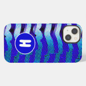 Abstraktes Funky Wave Pattern Blau, grün monogrami iPhone Hülle (Rückseite (Horizontal))