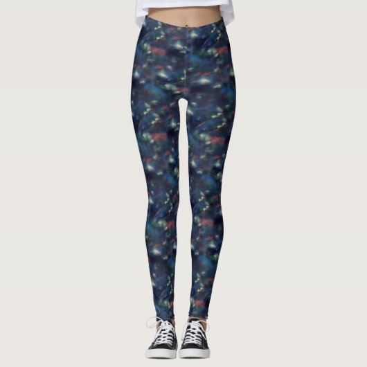 Abstraktes Galaxy Dark Blue Green Krawatte Farbmus Leggings (Vorderseite)