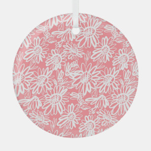 Abstraktes Gänseblümchen-Skizzenmuster, monochrome Ornament Aus Glas