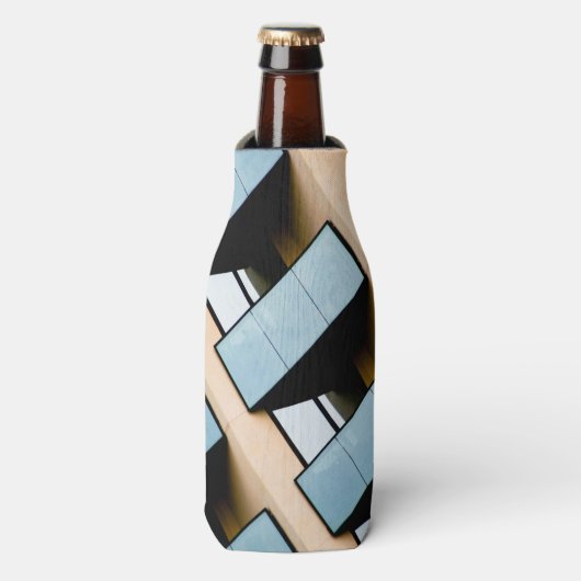 Abstraktes Gebäude in Blau und Beige Flaschenkühler (Flaschenvorderseite)