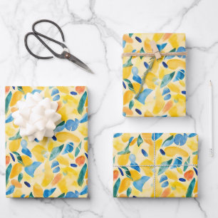 Abstraktes Gelb, Blau und Grün Geschenkpapier Set