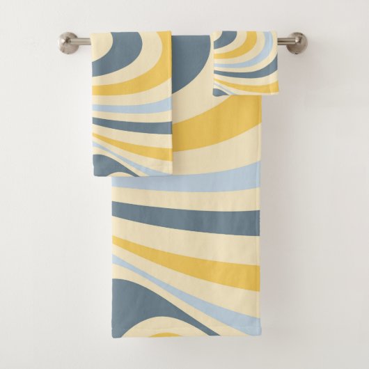 Abstraktes, gelb-blaues Swirl-Design Badhandtuch Set (Insitu)