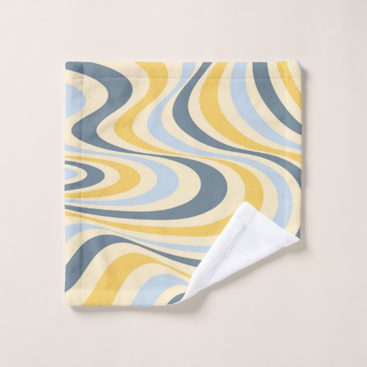 Abstraktes, gelb-blaues Swirl-Design Badhandtuch Set (Waschlappen)