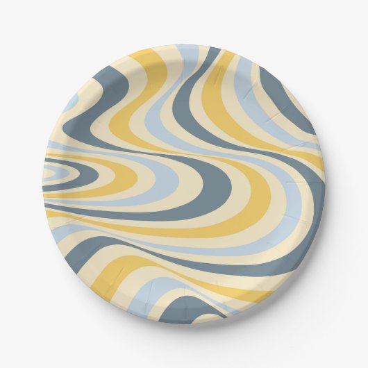 Abstraktes, gelb-blaues Swirl-Design Pappteller (Vorderseite)