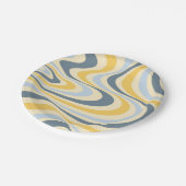 Abstraktes, gelb-blaues Swirl-Design Pappteller (Schrägansicht)