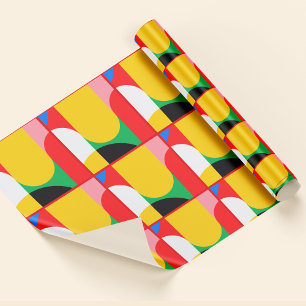 Abstraktes Gelb-Rot-Kühnes-Farben-Geometrisches-Mu Geschenkpapier