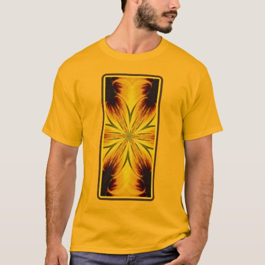 Abstraktes Gelb und Braun Kaleidoskop Kunst T-Shirt (Vorderseite)