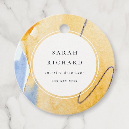 Abstraktes Gelbes blaues Wasser Kunst Geschenkanhänger (Vorderseite)