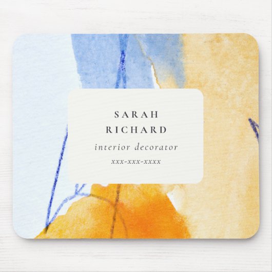 Abstraktes Gelbes blaues Wasser Kunst Mousepad (Vorne)