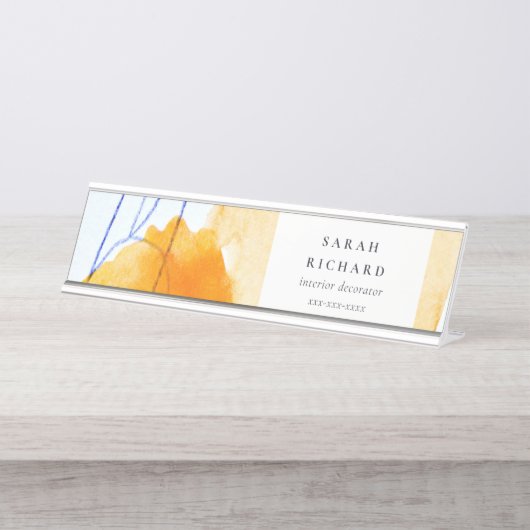Abstraktes Gelbes blaues Wasser Kunst Schreibtischnamensplakette (Vorderseite )