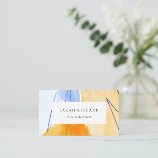 Abstraktes Gelbes blaues Wasser Kunst Visitenkarte (Stehend Vorderseite)