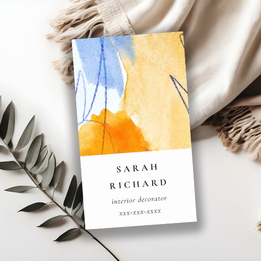 Abstraktes Gelbes blaues Wasser Kunst Visitenkarte