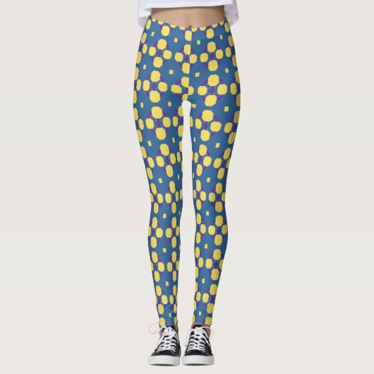 Abstraktes gelbes geometrisches Muster auf blau Leggings (Vorderseite)
