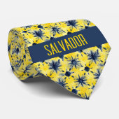 Abstraktes gelbes und blaues Blumenmuster Krawatte (Gerollt)
