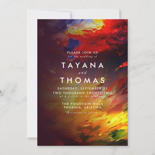 Abstraktes Gemälde mit farbenfroher Luft. Hochzeit Einladung (Vorderseite)
