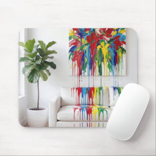 Abstraktes Gemälde tropfende Farbe auf weißem Sofa Mousepad