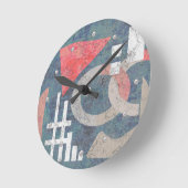 Abstraktes Gemälde Vintage blaue Korallengeometrie Runde Wanduhr (Winkel)