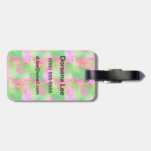 Abstraktes gemaltes Gelb des Sonnenlichts, rosa Gepäckanhänger (Rückseite horizontal)