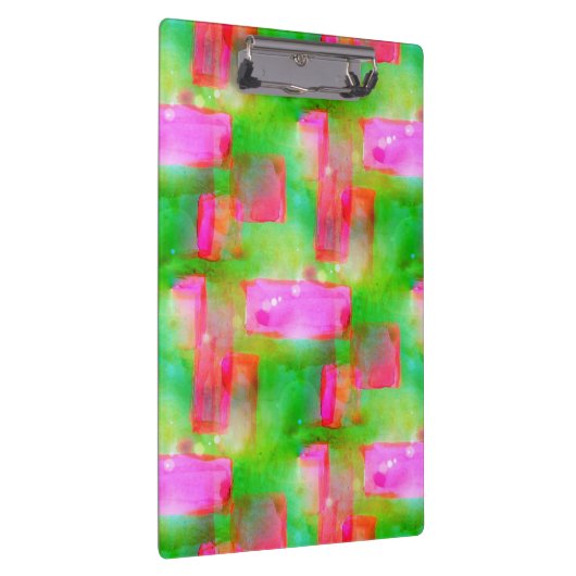 Abstraktes gemaltes Gelb des Sonnenlichts, rosa Klemmbrett (Rechts)