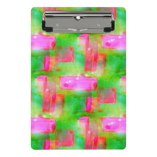 Abstraktes gemaltes Gelb des Sonnenlichts, rosa Mini Klemmbrett (Vorderseite)