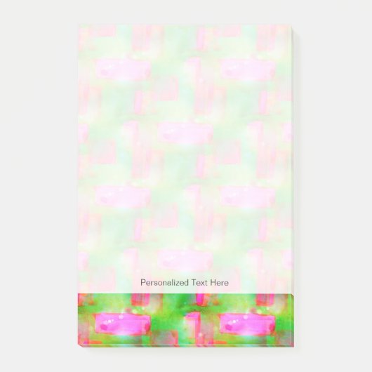 Abstraktes gemaltes Gelb des Sonnenlichts, rosa Post-it Klebezettel (Vorderseite)