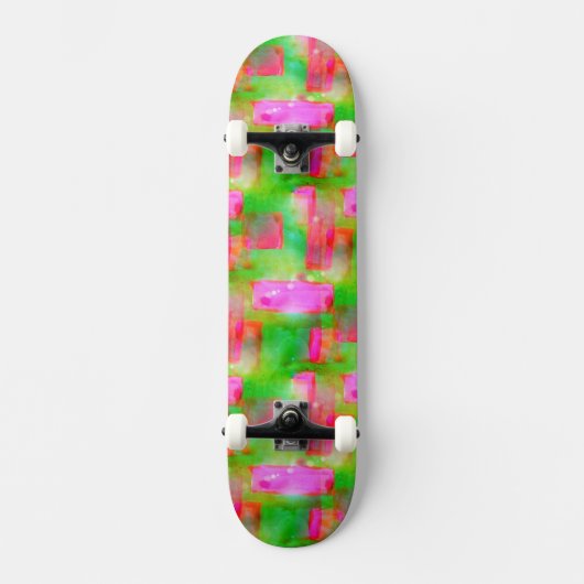 Abstraktes gemaltes Gelb des Sonnenlichts, rosa Skateboard (Vorderseite)