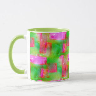 Abstraktes gemaltes Gelb des Sonnenlichts, rosa Tasse